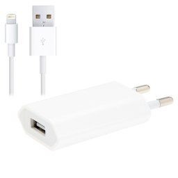 2 en 1 (adaptateur chargeur de voyage 5V 1A UE + 1 m de câble de chargement Sync 8 broches), pour iPhone, Galaxy, Huawei, Xiaomi, LG, HTC et autres téléphones intelligents, appareils rechargeables (Blanc)