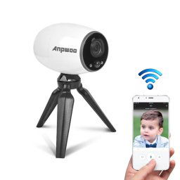 Anpwoo Cannon Caméra IP CMOS HD WiFi 1/3 pouce 1.3MP 960P avec support pour trépied, détection de mouvement et vision nocturne (blanc)