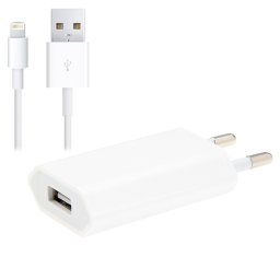 2 en 1 (adaptateur chargeur de voyage 5V 1A UE + 1 m de câble de chargement Sync 8 broches), pour iPhone, Galaxy, Huawei, Xiaomi, LG, HTC et autres téléphones intelligents, appareils rechargeables (Blanc)