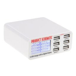 5V 6A Output Chargeur USB haute vitesse 6 ports 3,5 A Max avec affichage numérique et câble de 1,5 m, pour iPhone 6 et 6s, iPhone 6 Plus et 6s Plus, iPad Air 2 et Air, Galaxy S6 / S5, HTC, LG, Sony