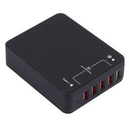 Q8118 1 chargeur rapide de bureau USB 3.1 + 4 Smart Identification USB + 1 USB-C / Type-C 3.1, pour iPhone / iPad / Galaxy / Huawei / Xiaomi / LG / HTC / Meizu et autres téléphones intelligents