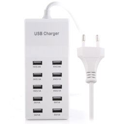 Adaptateur de chargeur USB 5 ports 2.4A / 2.1A / 1A 10 ports, pour iPhone, Galaxy, Huawei, Xiaomi, LG, HTC et autres téléphones intelligents, appareils rechargeables, (blanc)