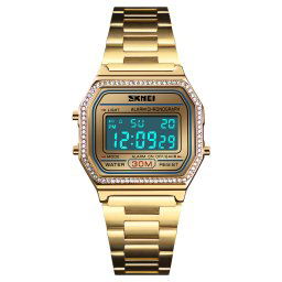 SKMEI Mode Femme Réveil Étanche Diamant Montre Électronique Or