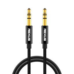 REXLIS 3629 Câble audio auxiliaire jack stéréo plaqué or mâle / mâle 3,5 mm pour voiture pour périphériques numériques standard AUX 3,5 mm, longueur: 1,8 m