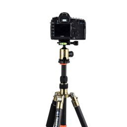 Triopo GT-2505x8.C Trépied Portable Réglable en Fibre de Carbone (Or) avec Rotule B-1 en Aluminium (Noir) pour Canon Nikon Sony DSLR