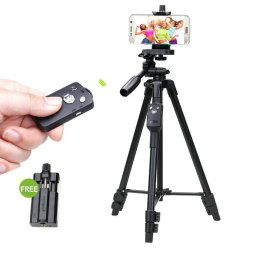 Support de trépied en aluminium en alliage de magnésium YUNTENG VCT-5208RM avec télécommande Bluetooth et pince de tête et de téléphone pour appareil photo reflex et téléphones intelligents, hauteur maxi: 125cm