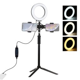 Support de trépied PULUZ + tige d extension + support en direct pour diffusion téléphonique + 6,2 pouces 16cm anneau LED vlogging vidéo kits de lumière