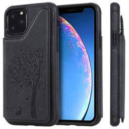 Pour iPhone 11 Pro Cat Tree Motif Gaufrage Étui de protection antichoc avec fentes pour cartes et cadre photo (Noir)