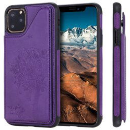 Pour iPhone 11 Pro Max Arbre à chat gaufrage, étui de protection antichoc avec fentes pour cartes et cadre photo (violet)