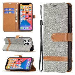 Couleur Correspondance Denim Texture Horizontale Flip Cuir Case avec support & Card Slots & Portefeuille et longe pour iPhone 13 Pro (gris)