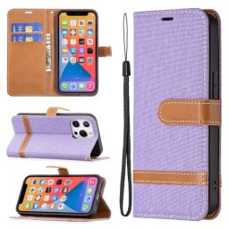 Couleur Correspondance Denim Texture Horizontale Flip Cuir Case avec porte-cartes et portefeuille et lanière pour iPhone 13 Pro (violet)