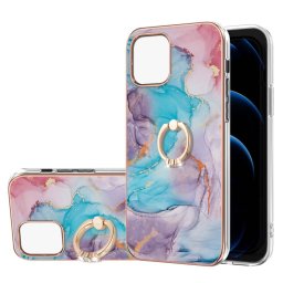 Pattern de galvanoplastie IMD TPU Case antichoc avec porte-bague en strass pour iPhone 13 PRO (marbre bleu laiteux)