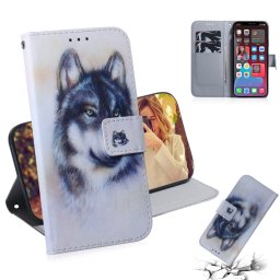 Dessin coloré Horizontal Flip Cuir Case, avec porte-cartes et portefeuille pour iPhone 13 Pro (White Wolf)