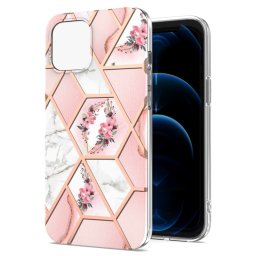 Épissage de galvanoplastie Modèle de fleurs de marbre TPU Case antichoc pour iPhone 13 Pro (fleur rose)
