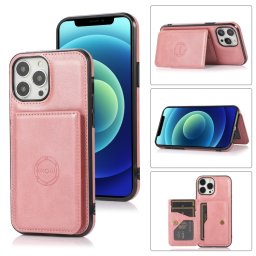 Texture de veau Sac de cartes magnétiques PU Case antichoc avec support et fente de cartes pour iPhone 13 Pro (Rose Gold)
