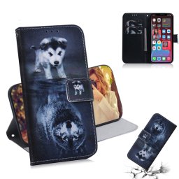 Dessin coloré Horizontal Flip Cuir Case, avec porte-cartes et portefeuille pour iPhone 13 Pro (loup et chien)