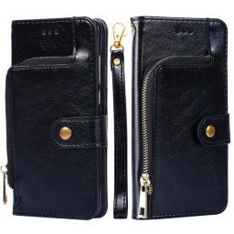 Sac à fermeture à glissière PU + TPU Horizontal Toam Coating Boîtier avec support et portefeuille et portefeuille et longe pour iPhone 13 Pro (Noir)