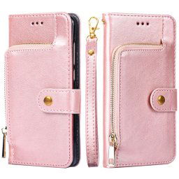 Sac à fermeture à glissière PU + TPU Horizontal Horizontal Toam Coating avec support et portefeuille et portefeuille et longe pour iPhone 13 Pro (Rose Gold)