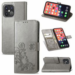Pour l'iPhone 13 pro Fonds de trèfle à quatre feuilles Boucle en relief Boucle de protection mobile Housse de protection de téléphone portable avec lanière et fente de cartes et portefeuille et support de