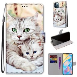 Dessin coloré Texture Texture Horizontale Étui en cuir PU avec support & carte Slots & Portefeuille et longe pour iPhone 13 Pro (Big Cat Holding Kitten)