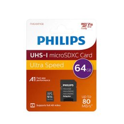 Philips MicroSDXC Card 64GB Class 10 UHS-I U1 + adaptateur