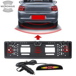 Capteur de stationnement de cadre de plaque d'immatriculation de voiture sans fil Europe PZ300L-W Radar de recul avec 3 détecteurs Radar
