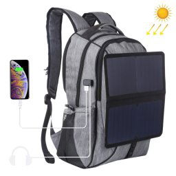 HAWEEL 14W pliable amovible énergie solaire extérieure toile portable double épaule sac à dos pour ordinateur portable, sortie USB: 5V 2.1A Max (gris)
