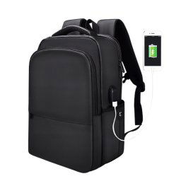Sac à dos imperméable en polyester pour ordinateur portable pour ordinateurs portables de moins de 15 pouces, avec sangle de chariot à interface USB (noir)