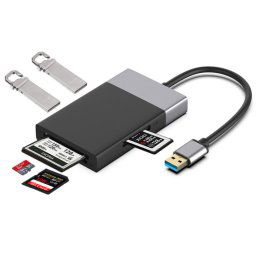 6-en-1 USB 3.0 à USB3.0 x 2 + carte CF + carte TF + carte SD + Adaptateur de moyeu de carte XQD