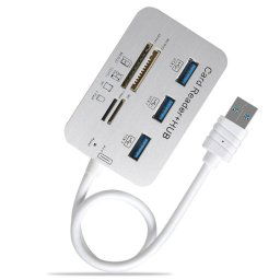 619-3.0 3 HUB PORT + 4 Lecteur de carte de port Un à trois séparateur de moyeu USB à haute vitesse USB 3.0 (blanc)