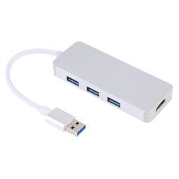 4 en 1 USB 3.0 à 3 x USB 3.0 + adaptateur HDMI (argent)