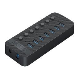 Orico CT2U3-7AB-BK 7 en 1 Hub USB à rayures en plastique avec interrupteurs individuels, Plug AU (Noir)