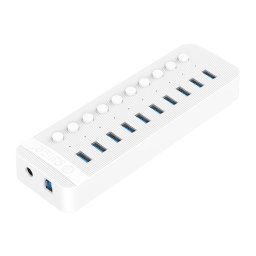 Orico CT2U3-10AB-WH 10 en 1 Hub USB à rayures en plastique avec interrupteurs individuels, fiche UE (blanc)