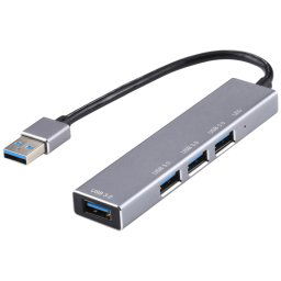3019 4 x USB 3.0 vers USB 3.0 Adaptateur HUB en alliage d'aluminium avec indicateur LED (gris argenté)