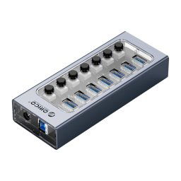 Orico AT2U3-7AB-GY-BP 7 en 1 Hub USB multi-ports en alliage d'aluminium avec interrupteurs individuels,