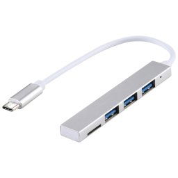 Adaptateur HUB T-818 TF + 3 x USB 3.0 vers USB-C / Type-C (Argent)