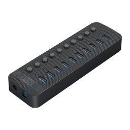 Orico CT2U3-10AB-BK 10 en 1 Hub USB à rayures en plastique avec interrupteurs individuels, (Noir)