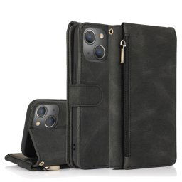 Sac à fermeture à glissière de la texture de la texture à glissière de texture à fermeture à glissière Horizontale Horizontal Flip Cuir avec support & carte Slots & Portefeuille et longe pour iPhone 13 (Noir)