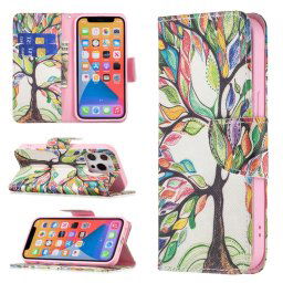 Motif de dessin coloré Horizontal Flip Cuir Case avec porte-cartes et portefeuille pour iPhone 13 (Arbre de vie)
