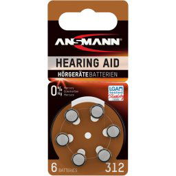 1x6 Ansmann Zinc-Air 312 (PR41) pour appareil auditif