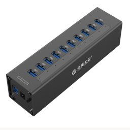 ORICO A3H10 Aluminium Haute Vitesse 10 Ports USB 3.0 HUB avec Adaptateur Secteur pour Ordinateurs Portables (Noir)