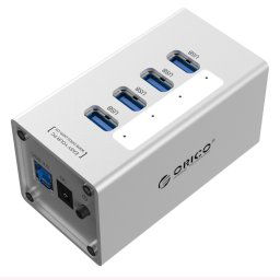 ORICO A3H4 Aluminium Haute Vitesse 4 Ports USB 3.0 HUB avec Alimentation 12V / 2.5A pour Ordinateurs Portables (Argent)