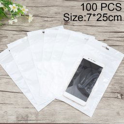 100 PCS 7cm x 25cm Trou de suspension Clear Front Blanc Perle Bijoux Zip Lock Sac d'emballage, impression et taille personnalisées sont les bienvenus