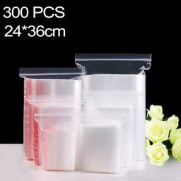 300 PCS 24 cm x 36 cm PE auto-scellant sac d'emballage transparent à fermeture éclair, impression personnalisée et taille sont les bienvenus
