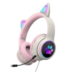 AKZ-022 USB + 3.5mm Port Cat Cat Design Casque à LED pliable avec micro (gris)