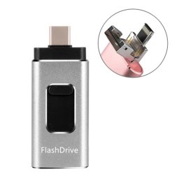 64 Go SH02 USB 3.0 + 8 broches + MIRCO USB + Type-C 4 sur 1 ordinateur mobile U-Disk avec fonction OTG (argent)
