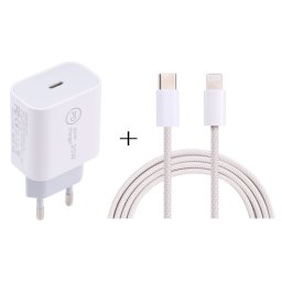 SDC-20W PD Chargeur de voyage USB-C / TYPE-C + 1M 12W USB-C / TYPE-C à 8 broches Set de câble de données, (Blanc)