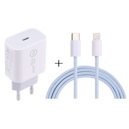 SDC-20W PD Chargeur de voyage USB-C / TYPE-C + 1M 12W USB-C / TYPE-C à 8 broches Set de câble de données, (bleu)