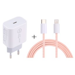 Chargeur de voyage USB-C / Type-C SDC-20W PD + 1M 20W USB-C / Type-C à 8 broches Set de câble de données, (rose)