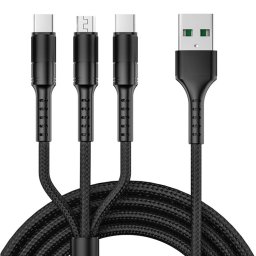 3 en 1 USB à Dual Type-C + Micro USB Câble de données de la synchronisation rapide, sortie: 5a (noir)
